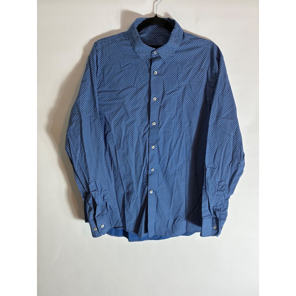 Awearness Kenneth Cole Mens Blue Geometric Button Down Shirt Large Long Sleeve